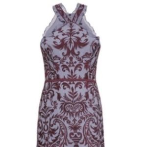 BCBGMAXAZRIA Embroidered Chiffon Halter Gown